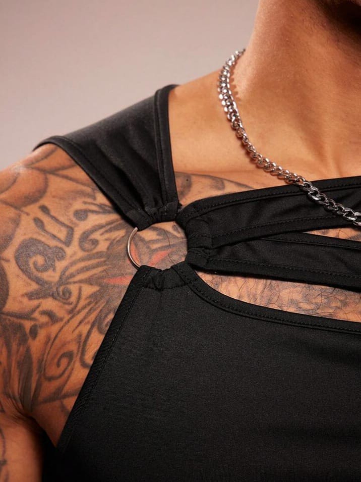 Men's Crew Neck Hollow Out Casual Knit Tank Top